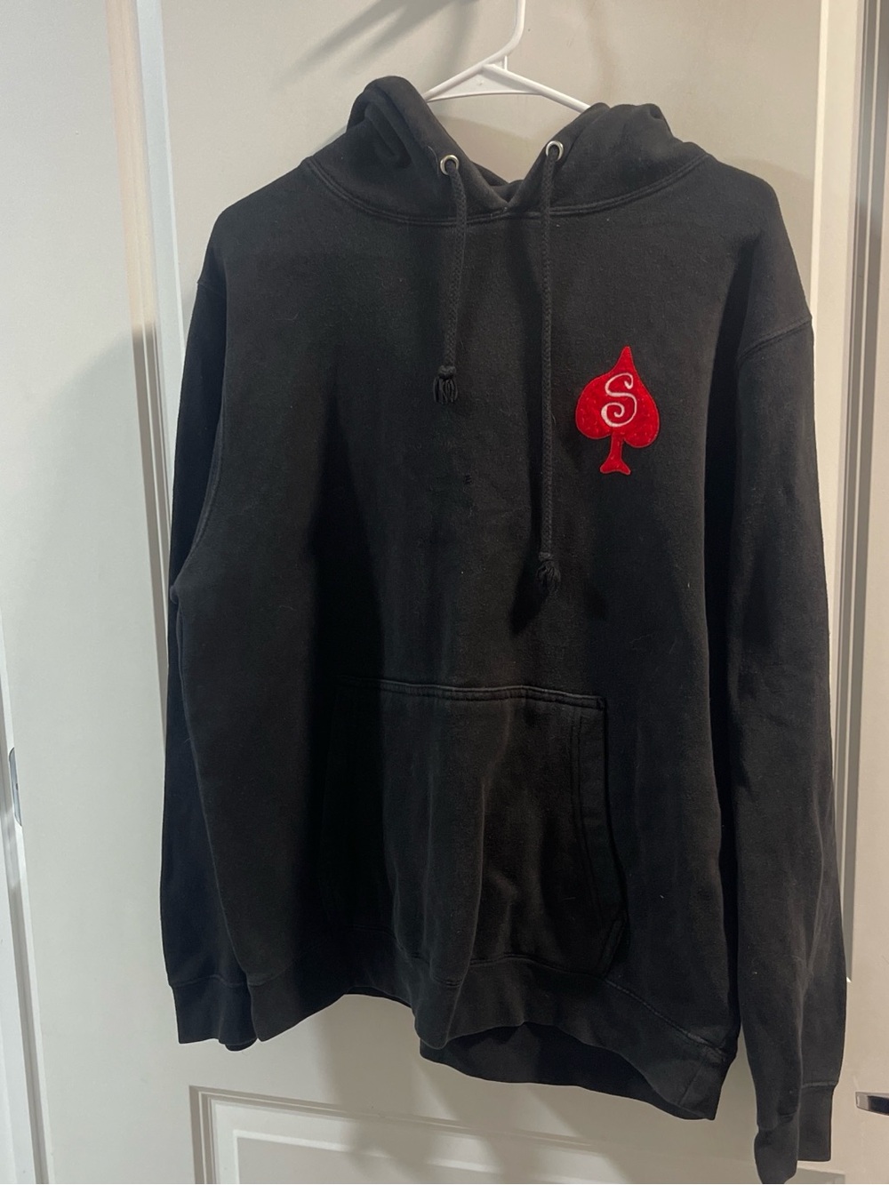 Stussy Black Hoodie with White Logo Tag Have One Hole